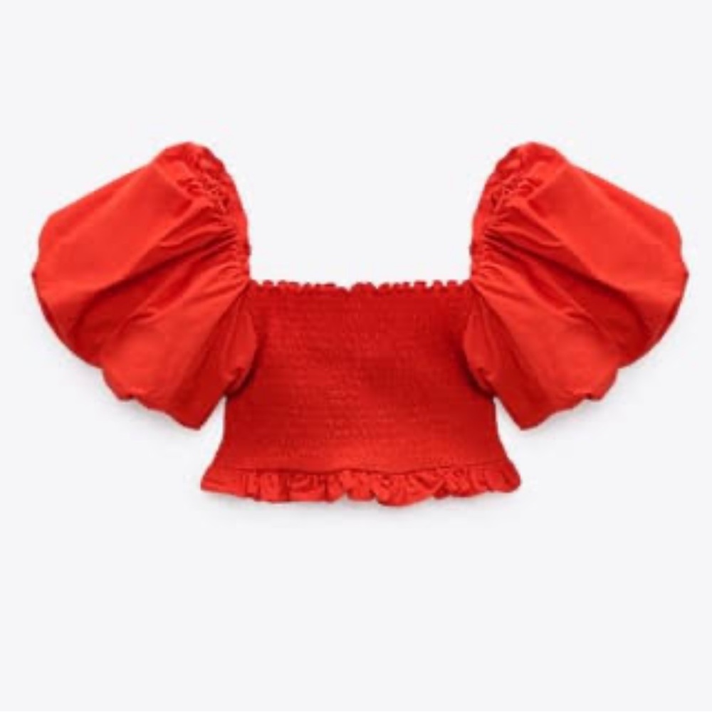 Zara Red Puff Sleeve Crop Top